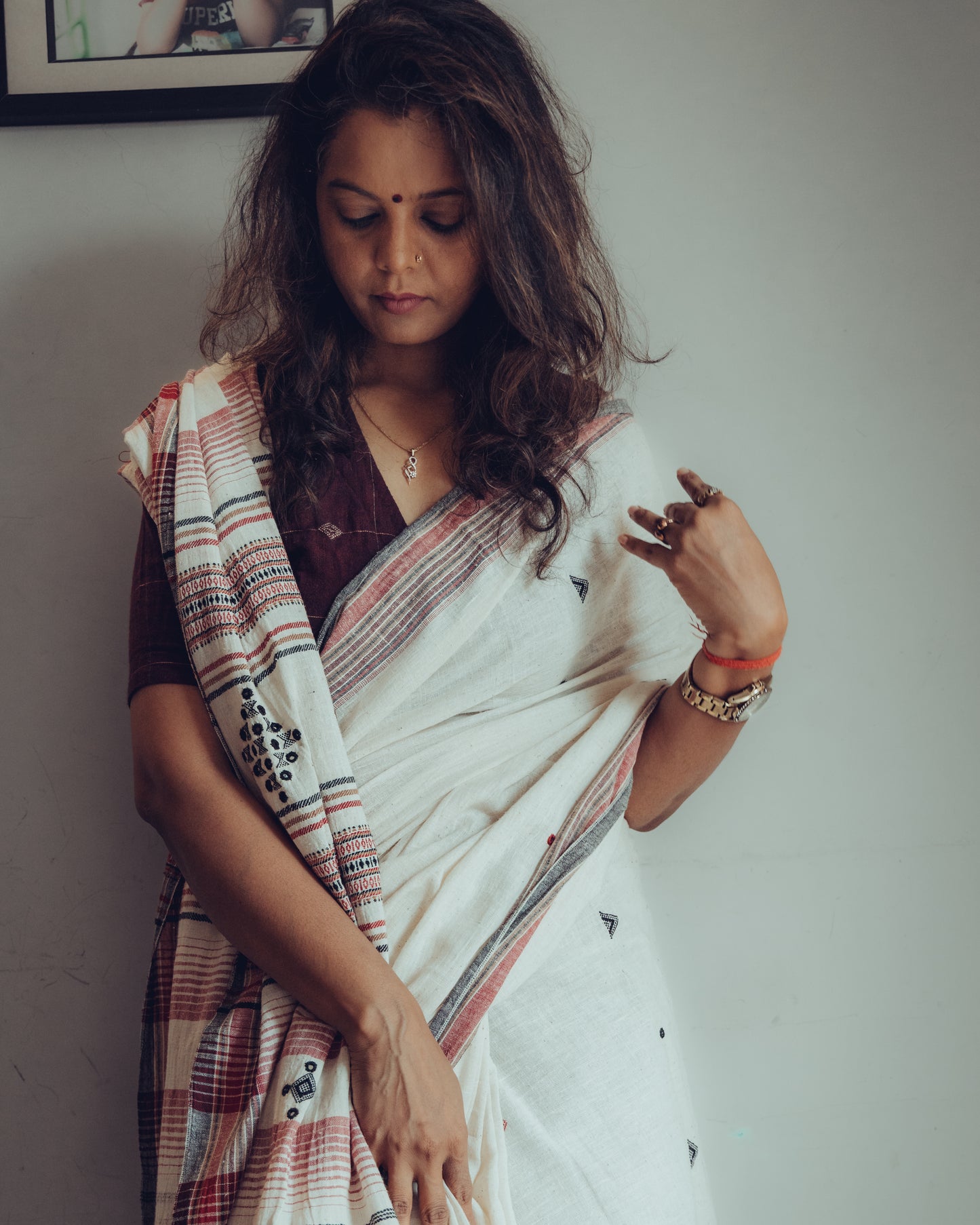 BHUJODI ORGANIC COTTON SAREE (MIRROR WORK)