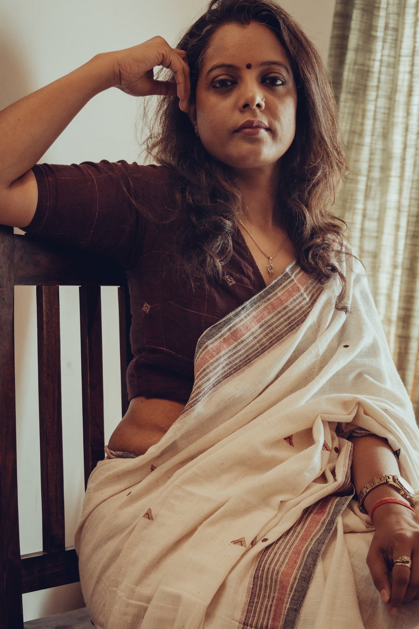 BHUJODI ORGANIC COTTON SAREE (MIRROR WORK)