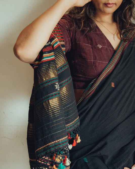 BHUJODI KALA ORGANIC COTTON SAREE(GOLD ZARI WORK PALLU)