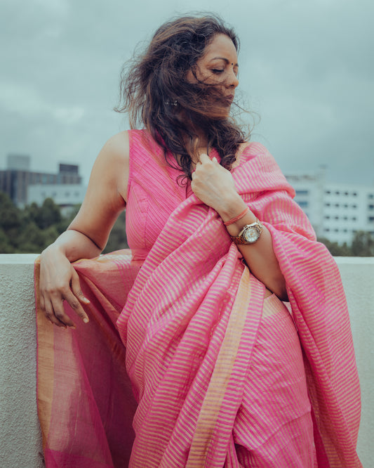 Bubblegum Linen Saree