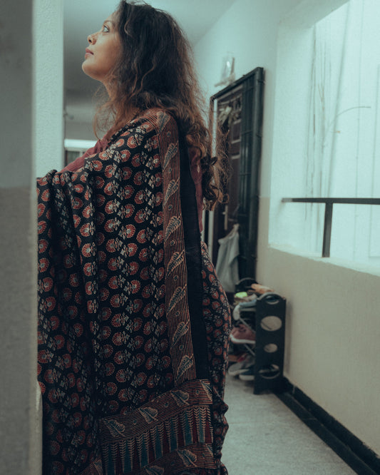 AJRAKH LINEN  SAREE