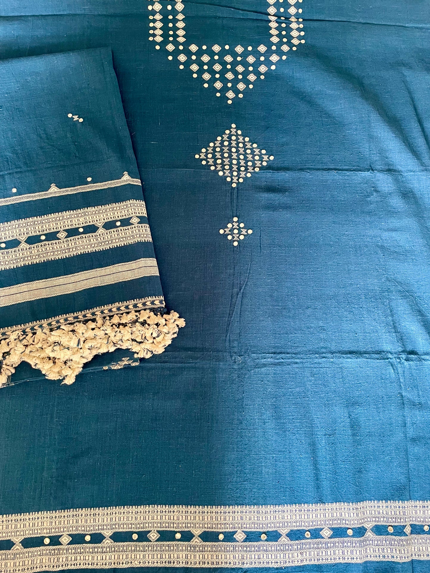 BHUJODI KALA COTTON MIRROR WORK SUIT-SET(KURTA ,BOTTOM & DUPATTA)- 3Piece