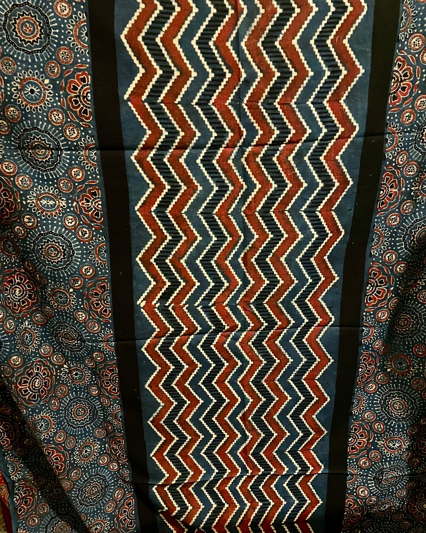 Indigo & Red hand printed cotton ajrakh kurta material
