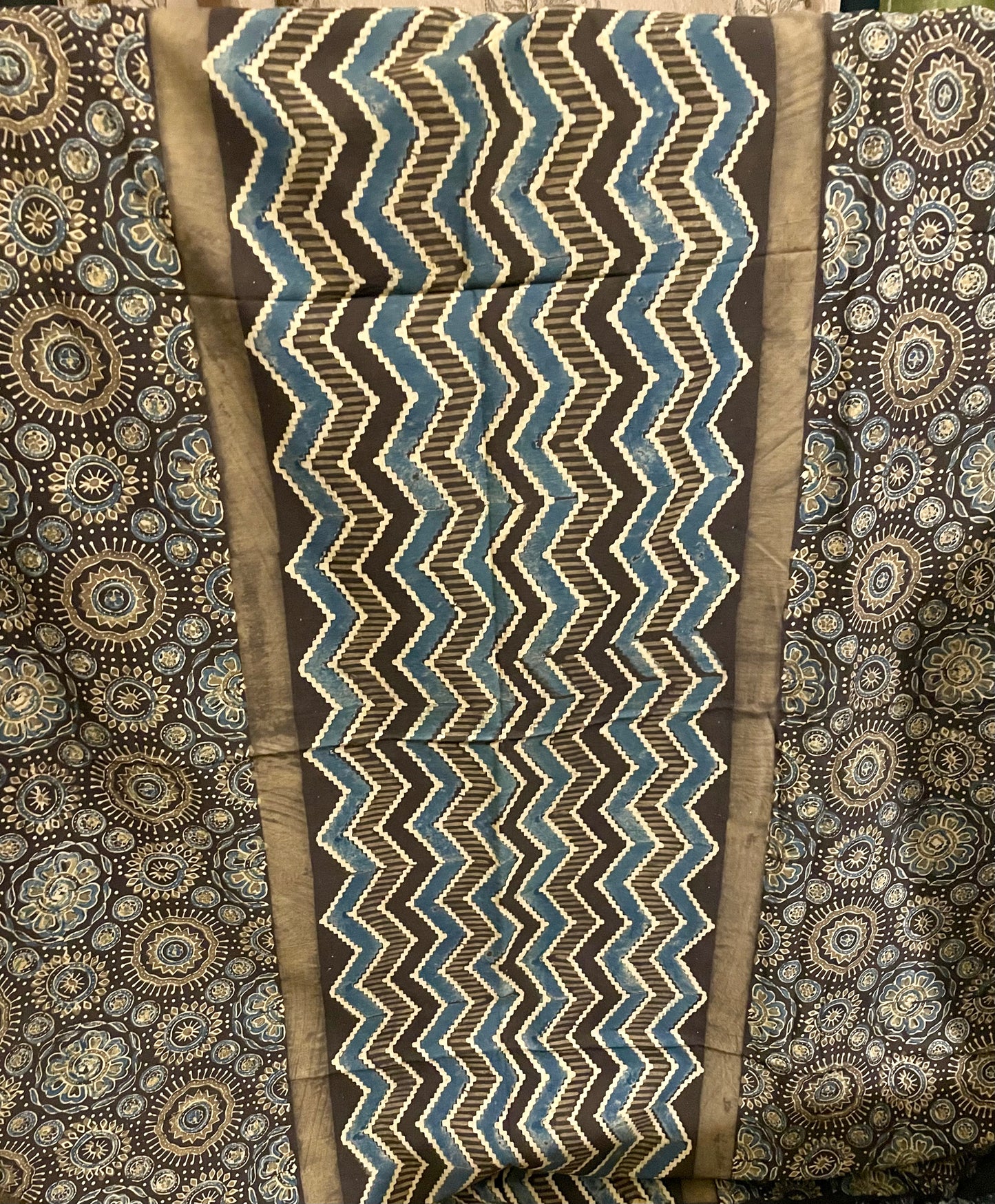 Brown & indigo hand printed cotton ajrakh kurta material