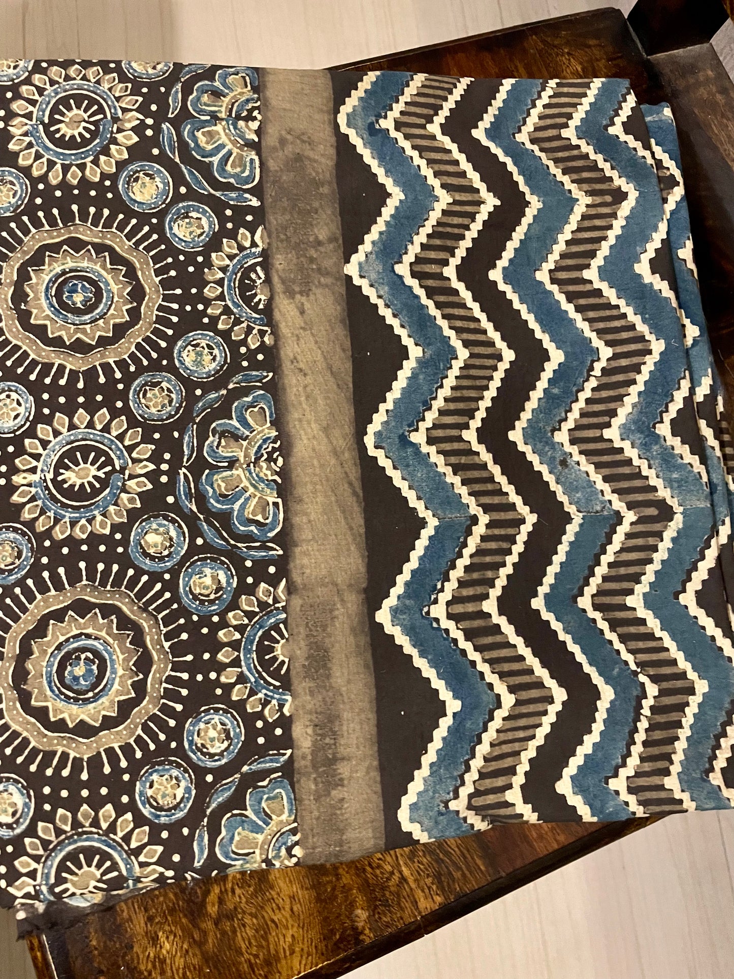 Brown & indigo hand printed cotton ajrakh kurta material