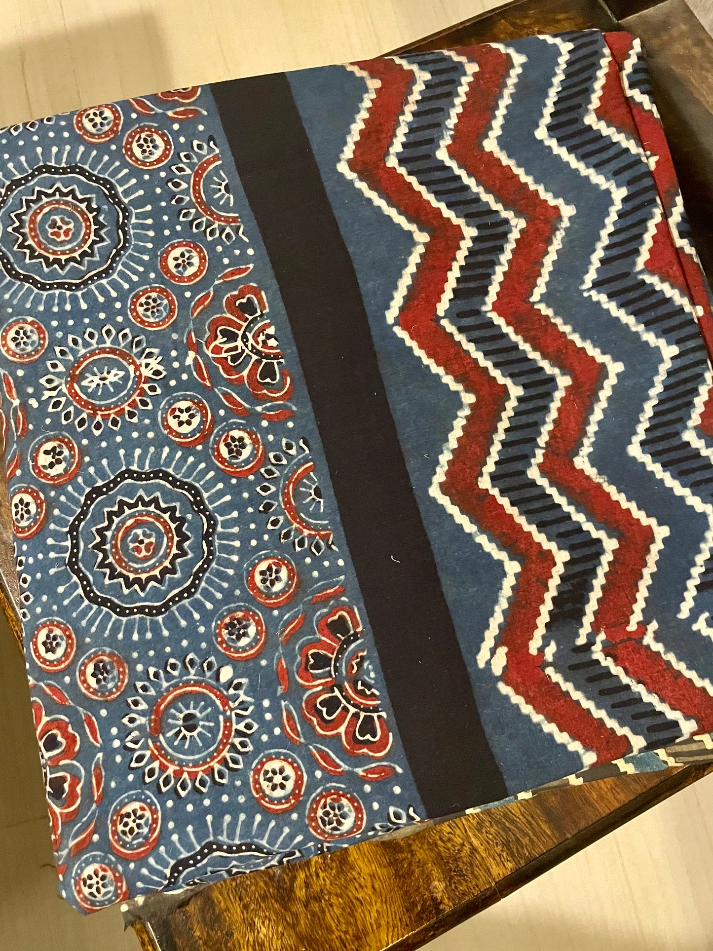 Indigo & Red hand printed cotton ajrakh kurta material