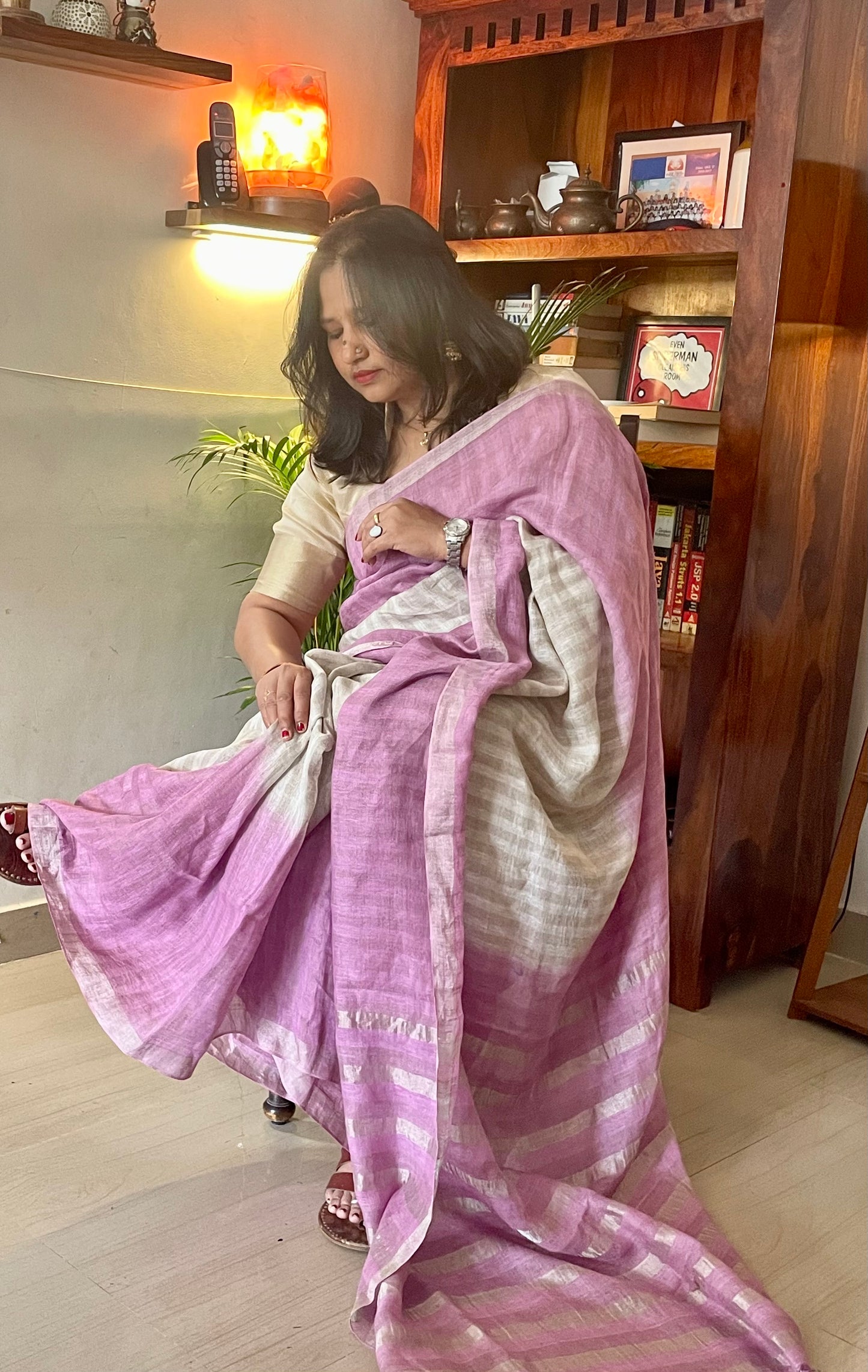 Organic Linen Saree -Lamiaceae