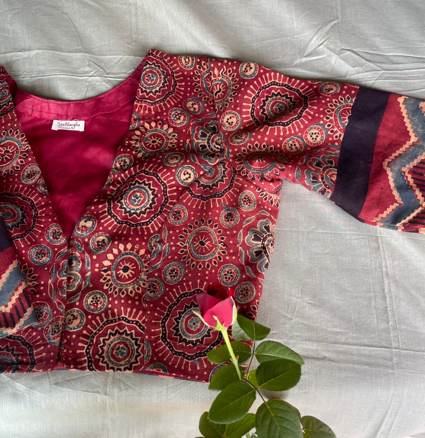 Ajrakh Cotton Blouse Maroon