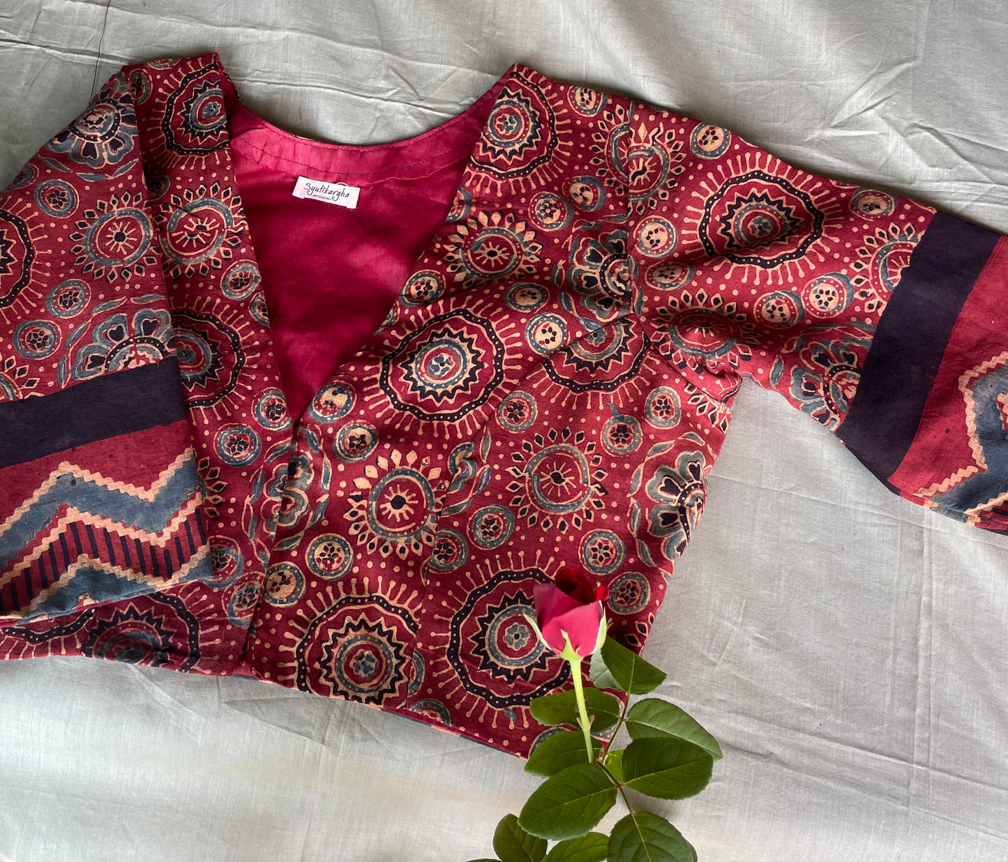Ajrakh Cotton Blouse Maroon