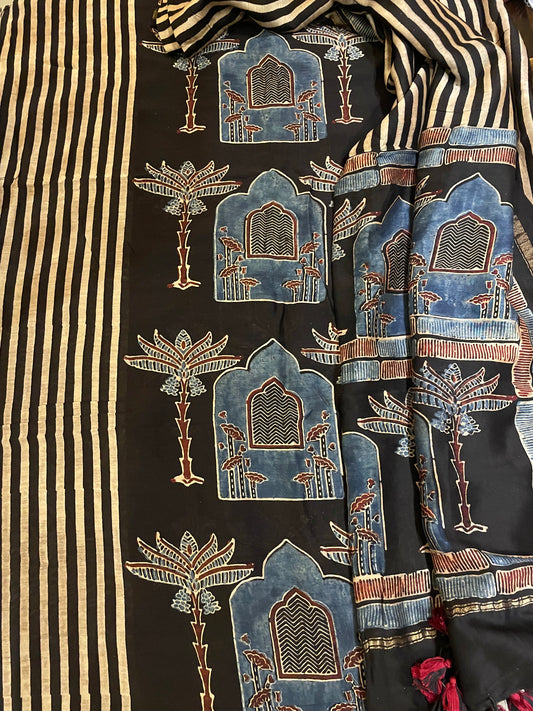 AJRAKH CHANDERI SILK HANDBLOCK SUIT SET