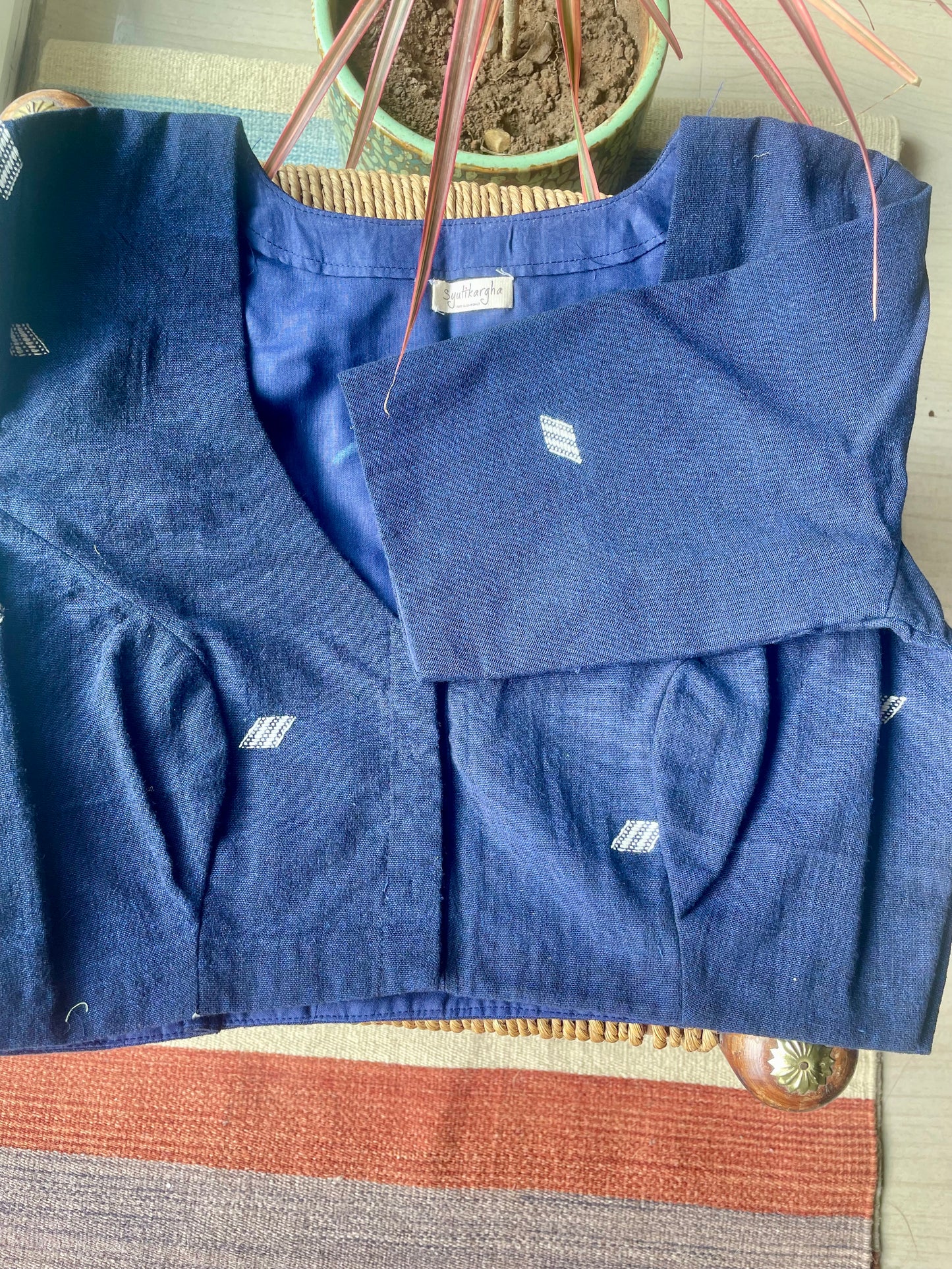 Bhujodi Kala Cotton Blouse Navy Blue