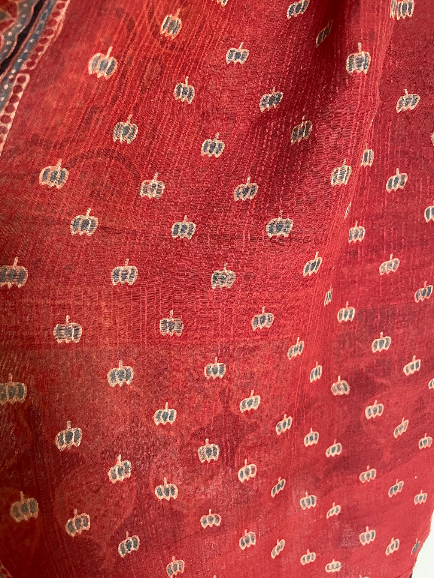 Ajrakh Maheswari silk cotton Saree with Tassels.