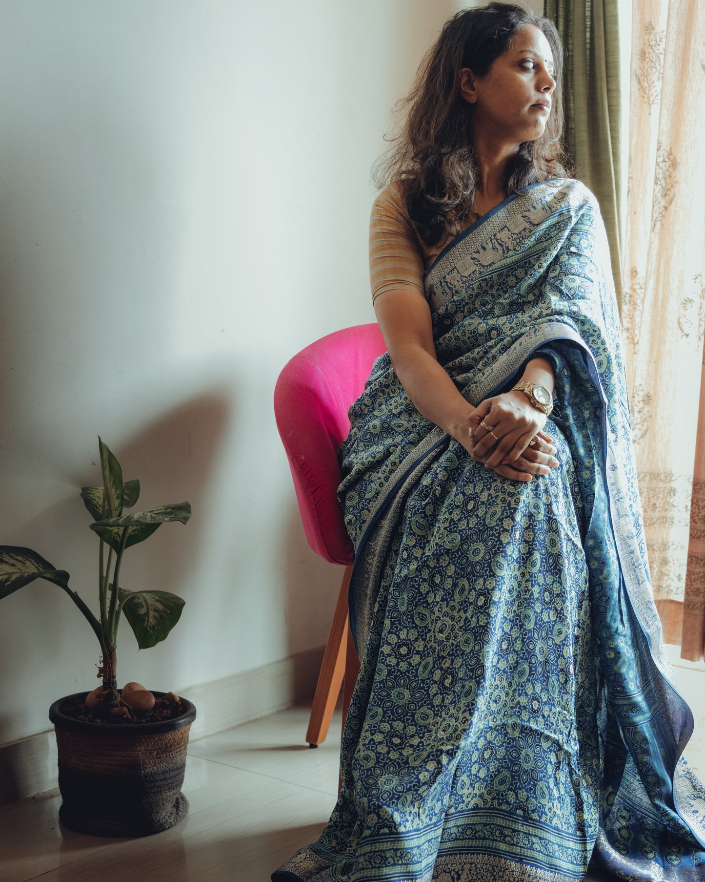 PREMIUM DOLA SILK MEENAKARI PALLU AJRAKH SAREE #2