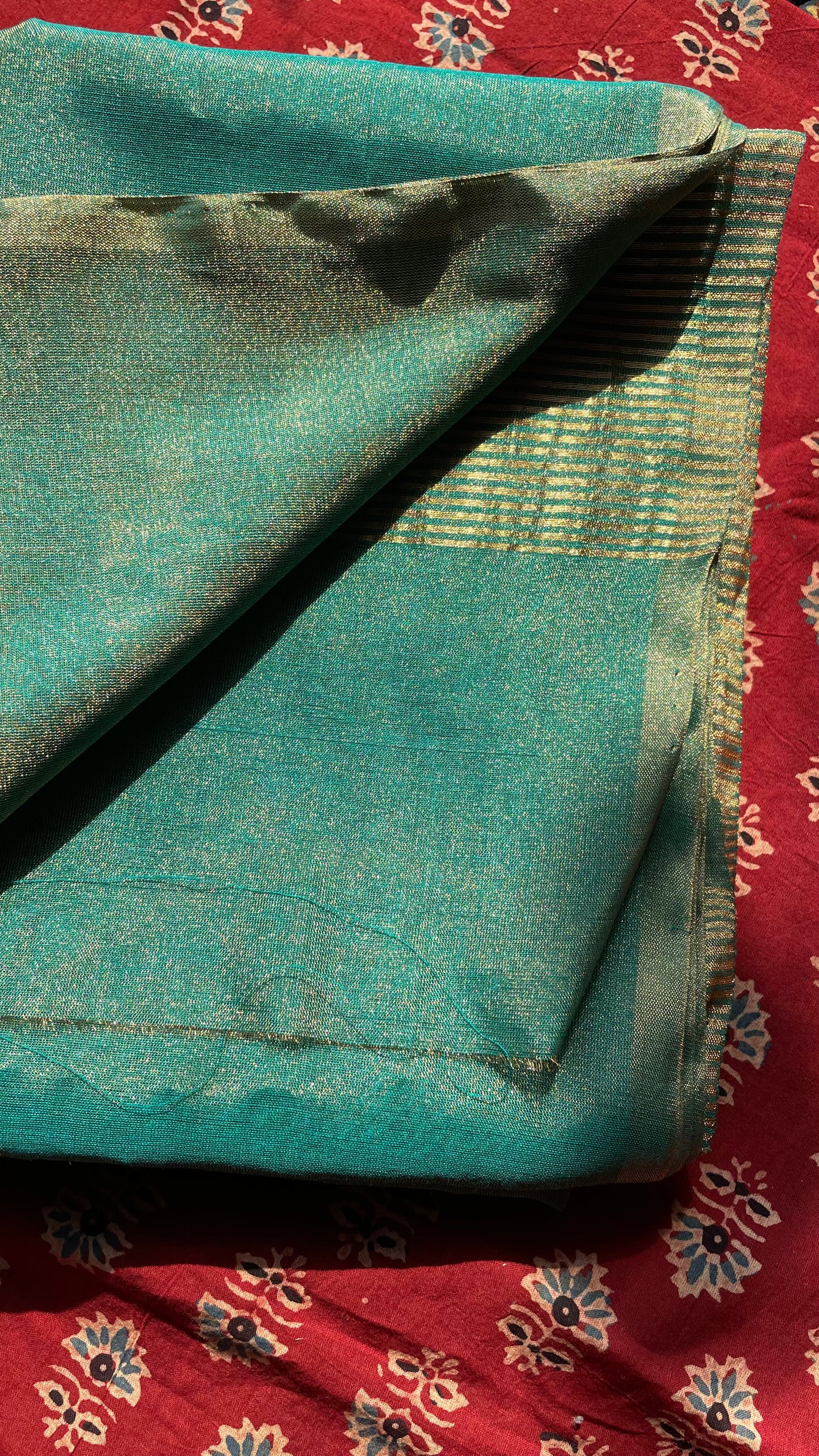 Tissue Chanderi (Green Metallic) Sari (With Lace)