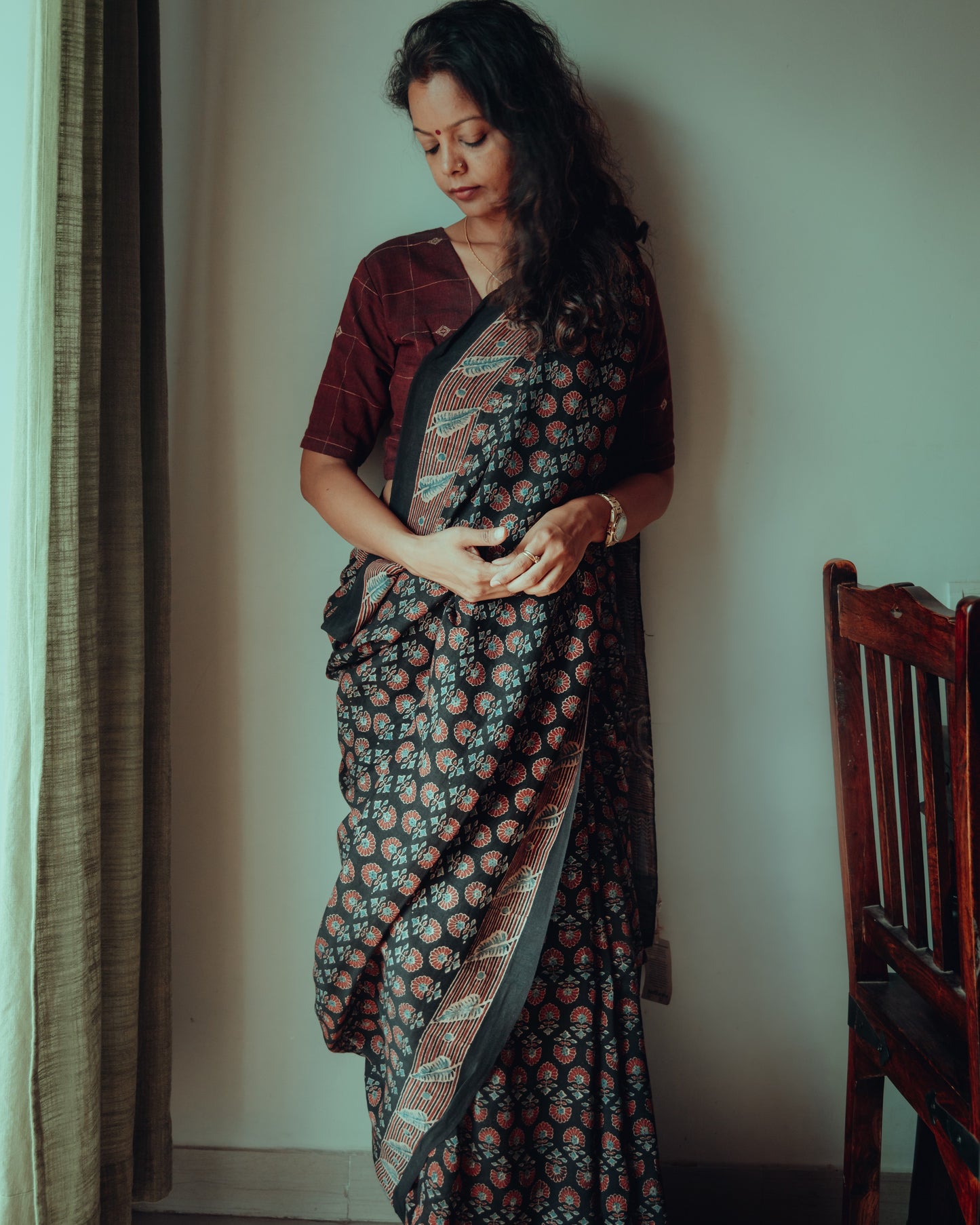 AJRAKH LINEN SILK  SAREE