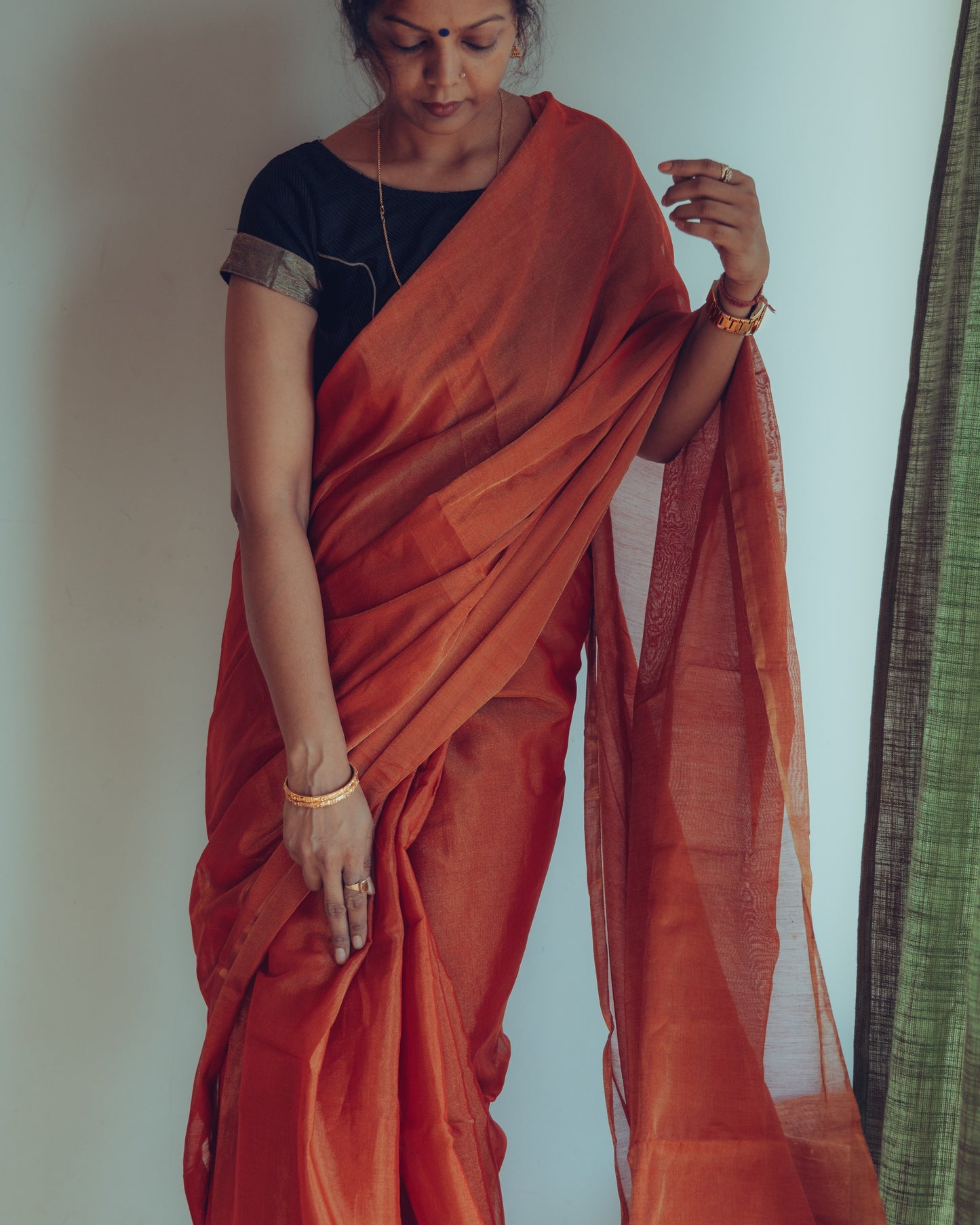 Tissue Chanderi (Red Metallic) Sari.