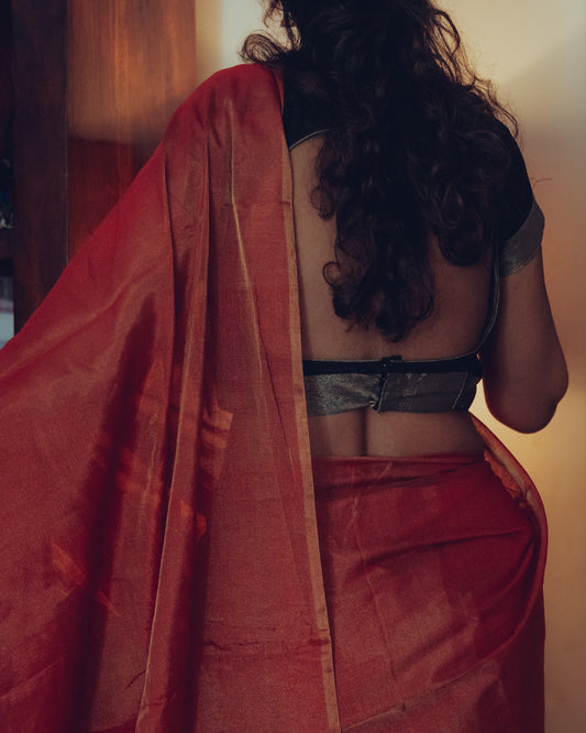 Tissue Chanderi (Red Metallic) Sari.