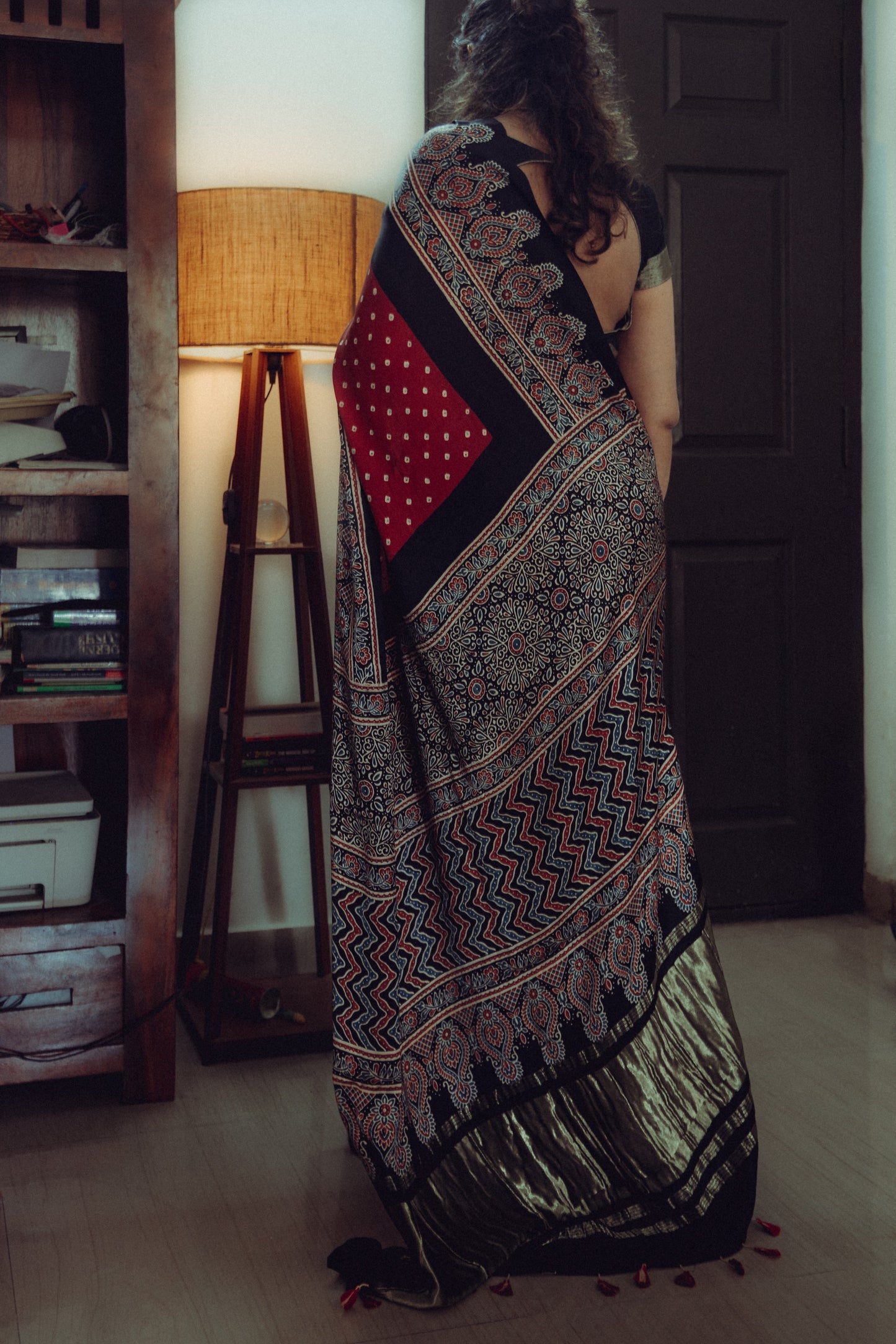 Ajrakh Bandhani Modal Silk  Saree(Tissue pallu)