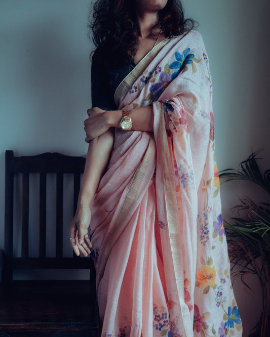 Linen Saree (Hand-Painted)