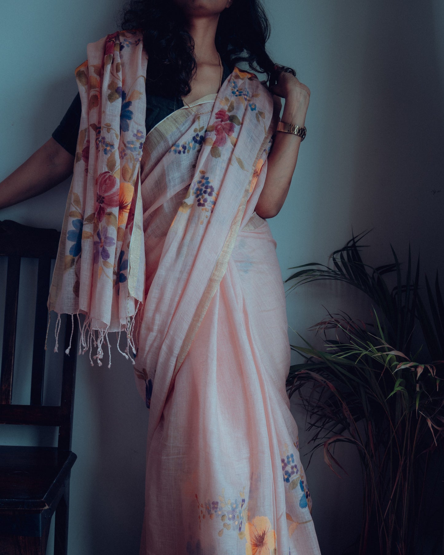 Linen Saree (Hand-Painted)