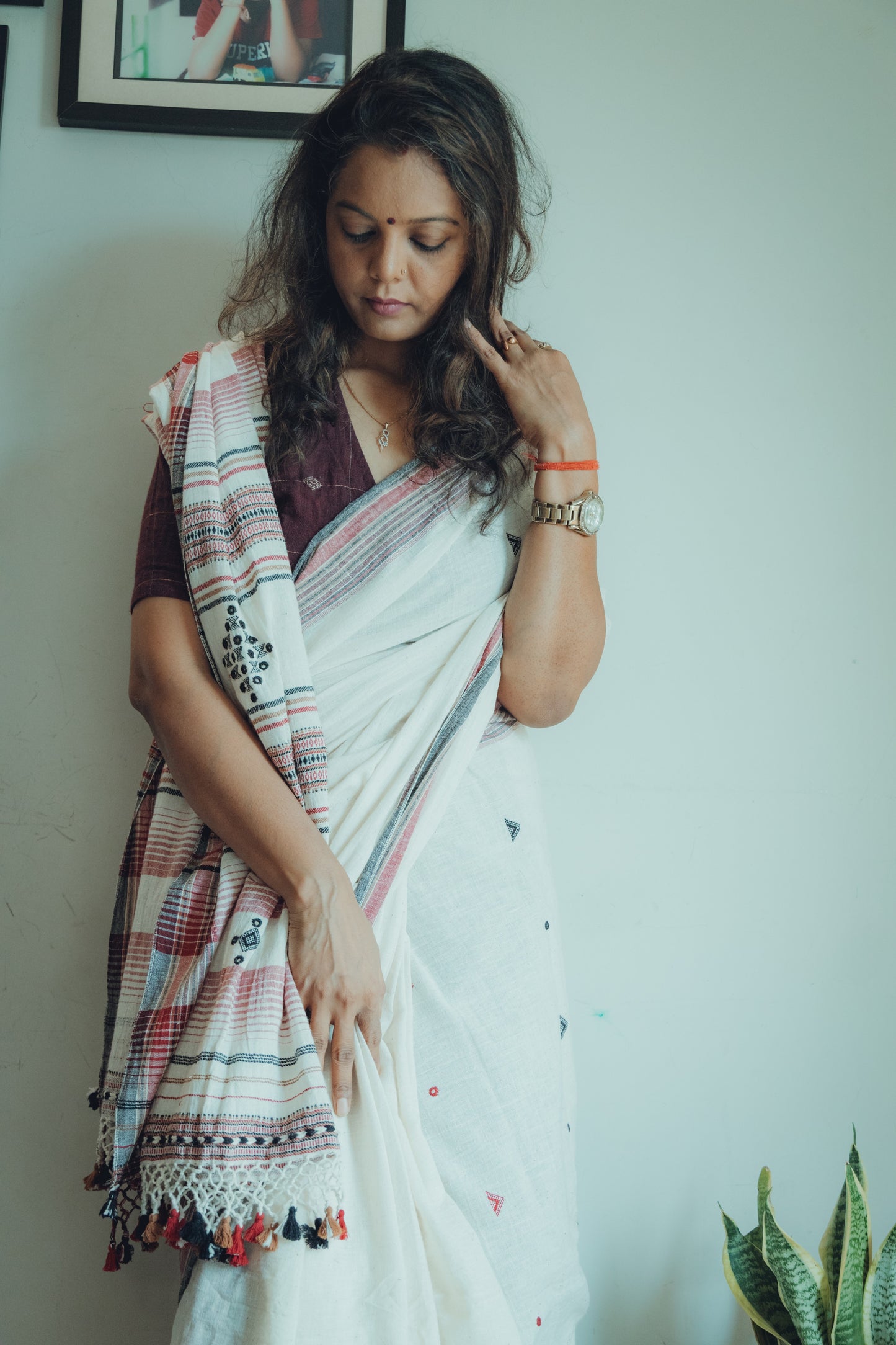 BHUJODI ORGANIC  COTTON SAREE (MIRROR WORK)