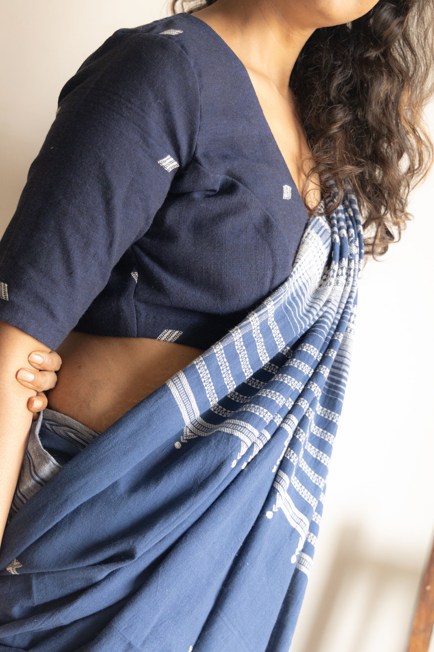 Bhujodi Kala Cotton Blouse Navy Blue