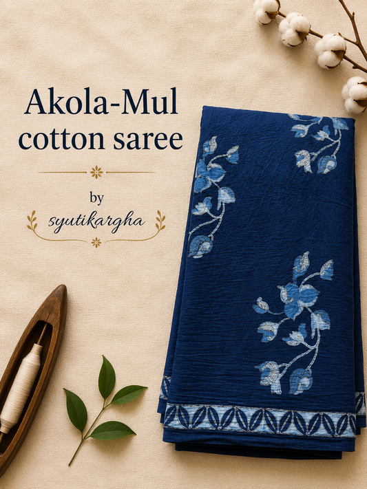Akola - Mul cotton hand block printed saree #4