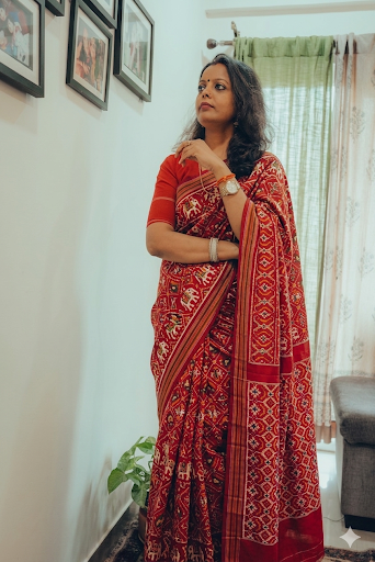 Handloom Mulberry Silk Patola Ikat Pochampally Saree