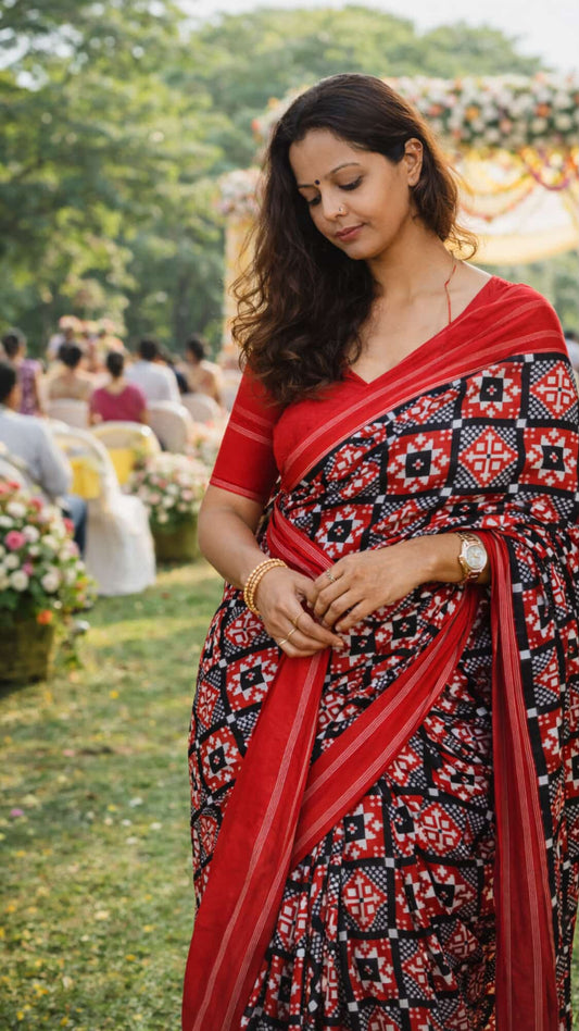 Telia Rumal Double Ikkat Silk Saree