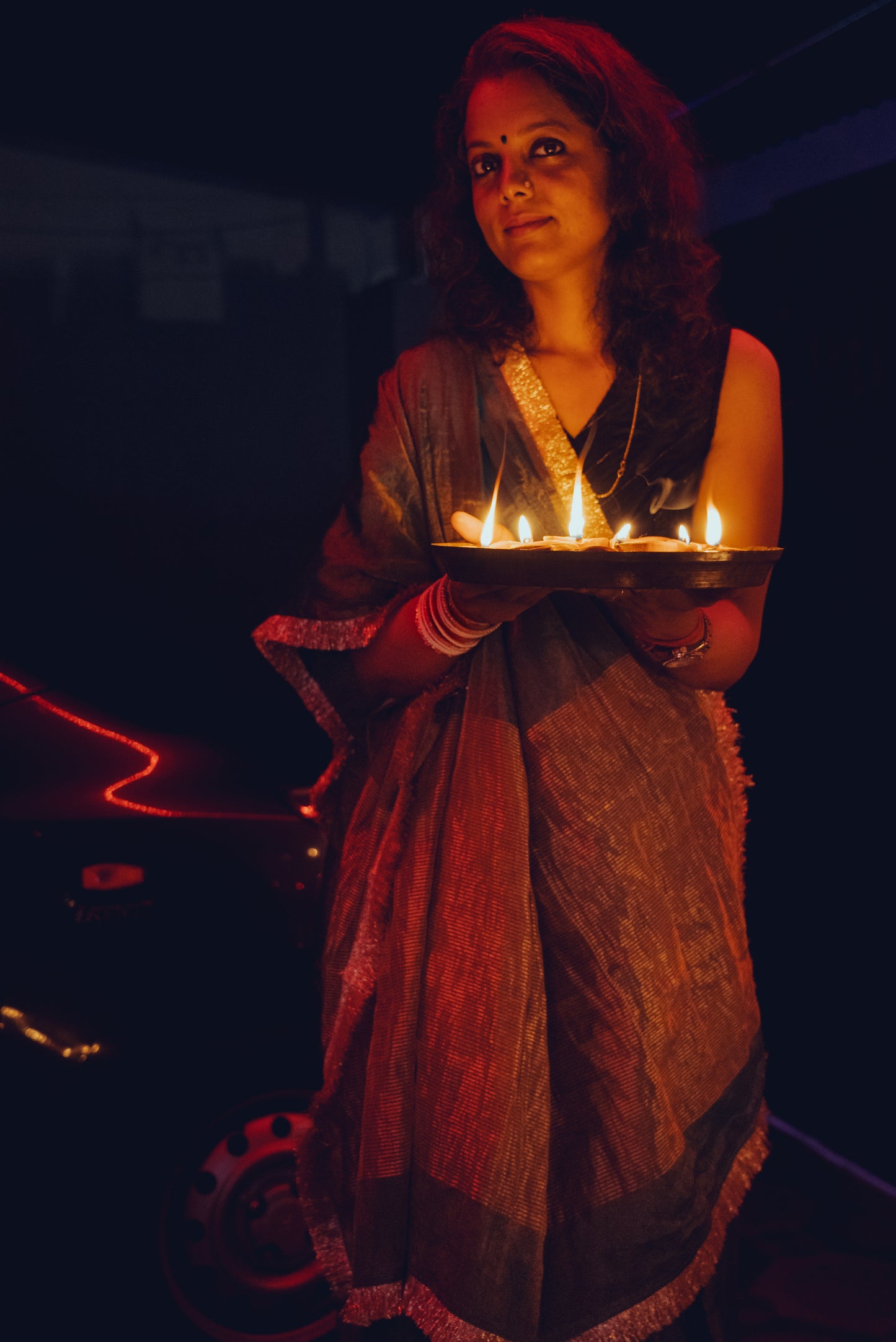 Tissue Chanderi (Green Metallic) Sari (With Lace)