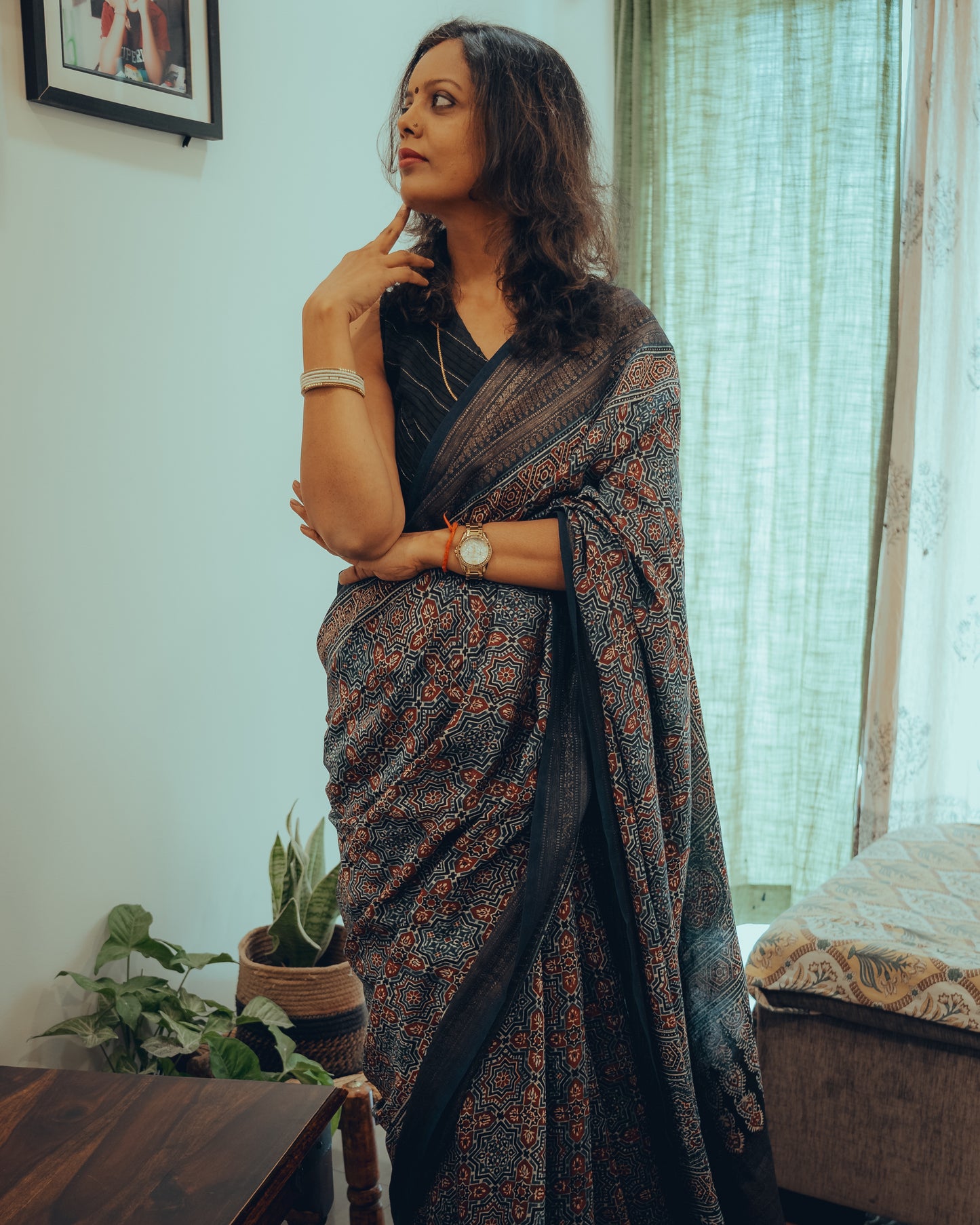 AJARKH CHANDERI SAREE JACQUARD ZARI PALLU