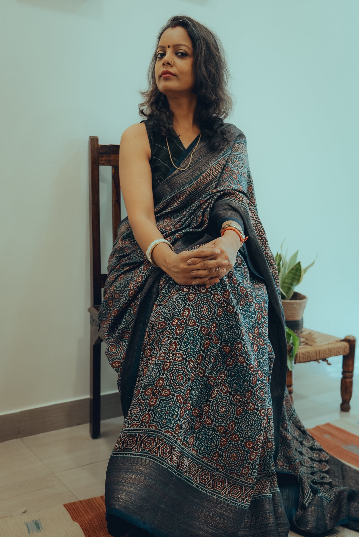 AJARKH CHANDERI SAREE JACQUARD ZARI PALLU