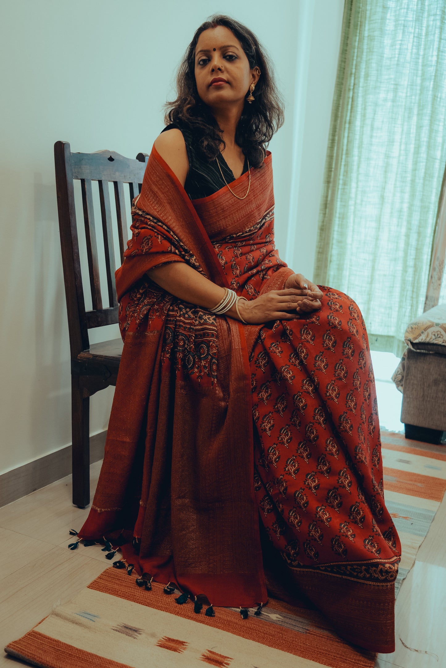 AJARKH CHANDERI SAREE JACQUARD ZARI PALLU