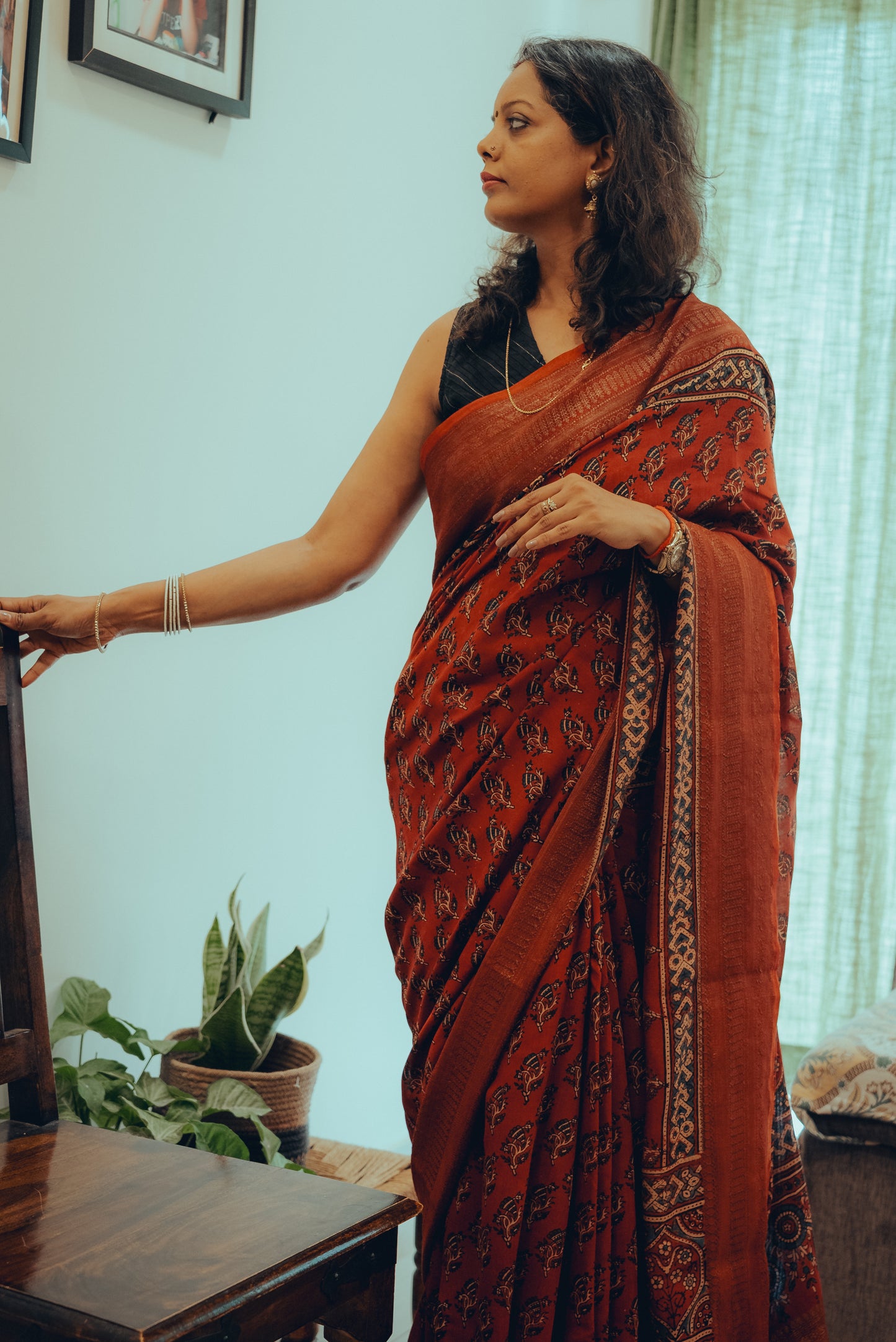 AJARKH CHANDERI SAREE JACQUARD ZARI PALLU