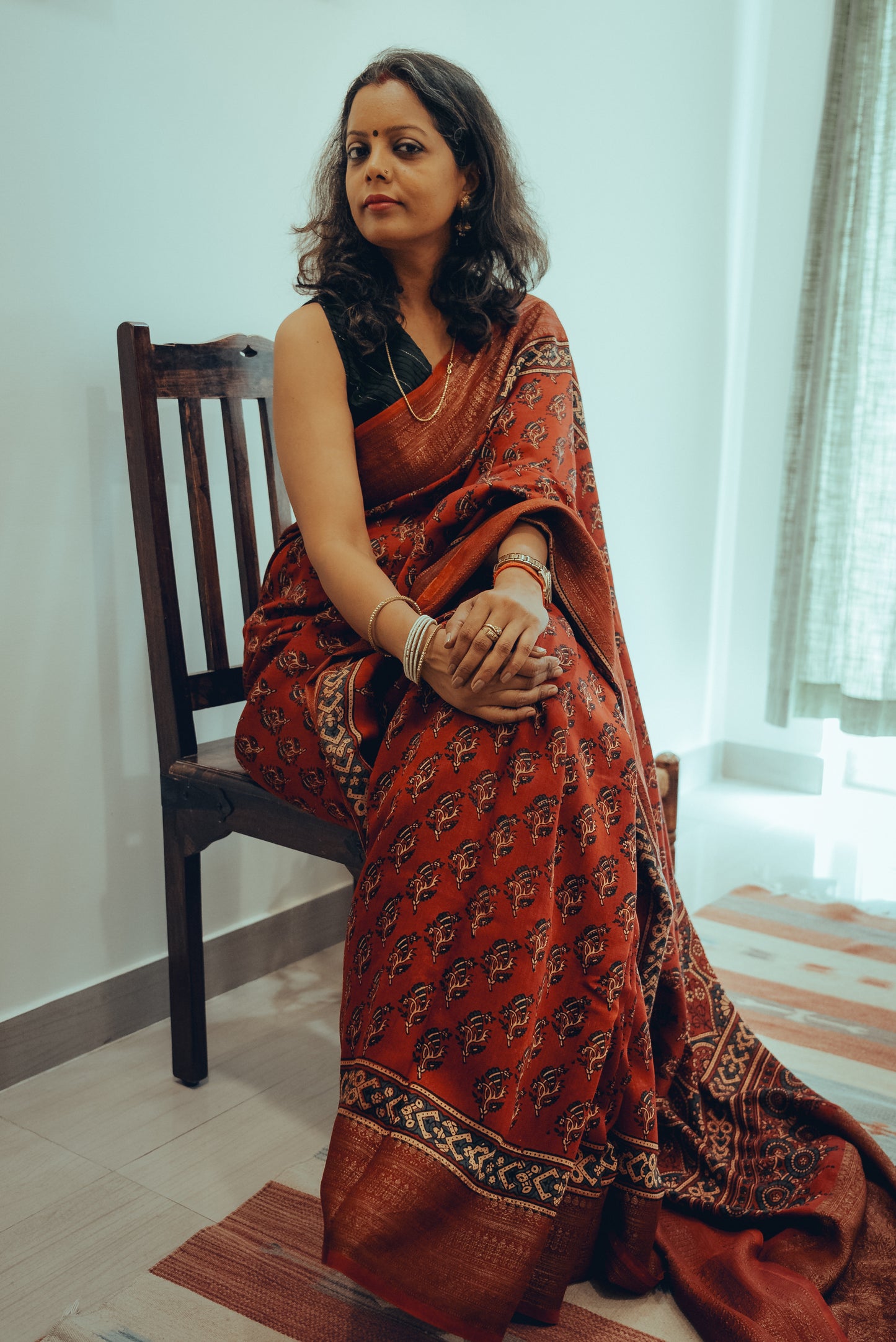AJARKH CHANDERI SAREE JACQUARD ZARI PALLU