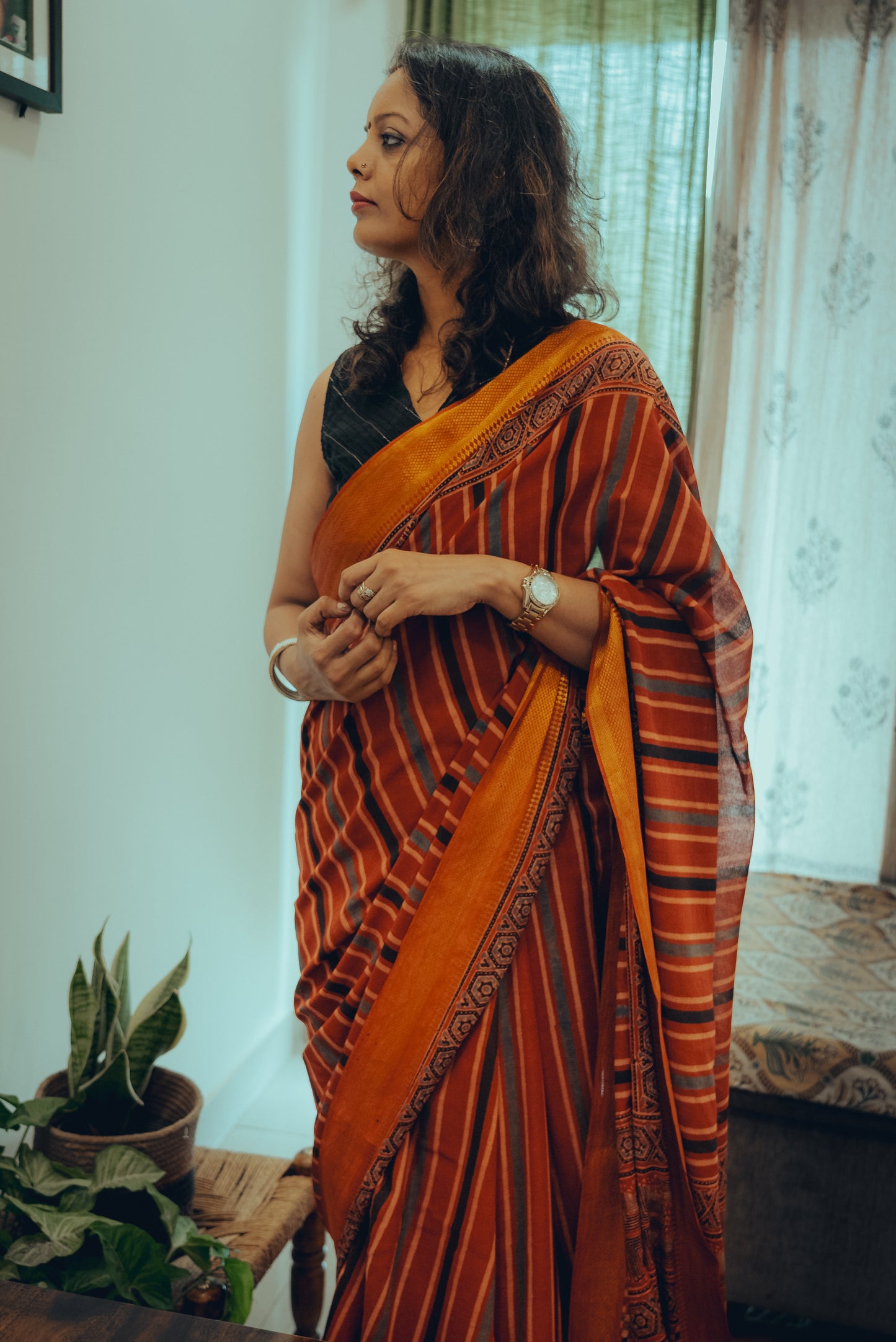 AJRAKH COTTON (Zari Border & Pallu)