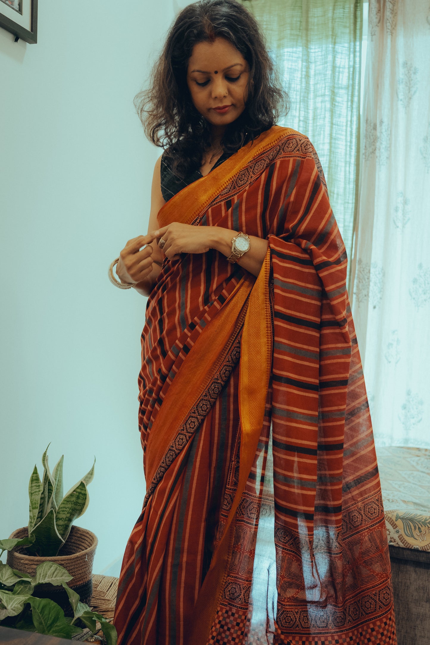 AJRAKH COTTON (Zari Border & Pallu)