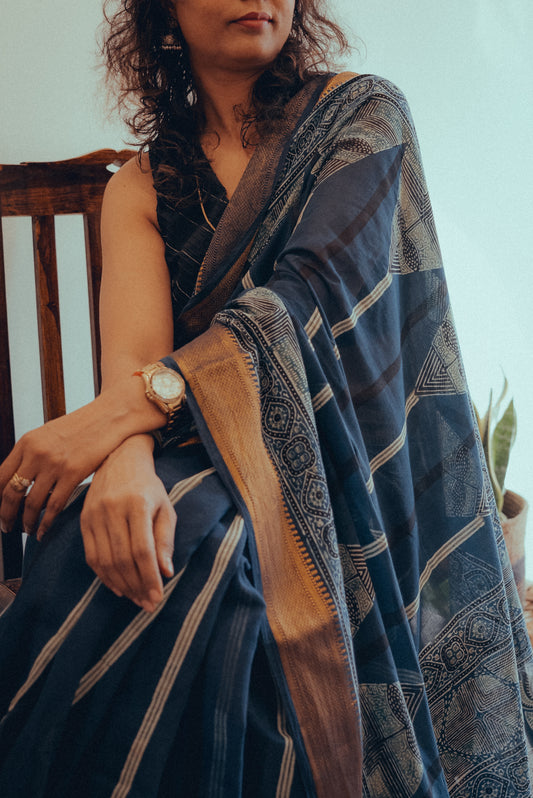 MADURAI COTTON AJRAKH (Zari Border & Pallu)