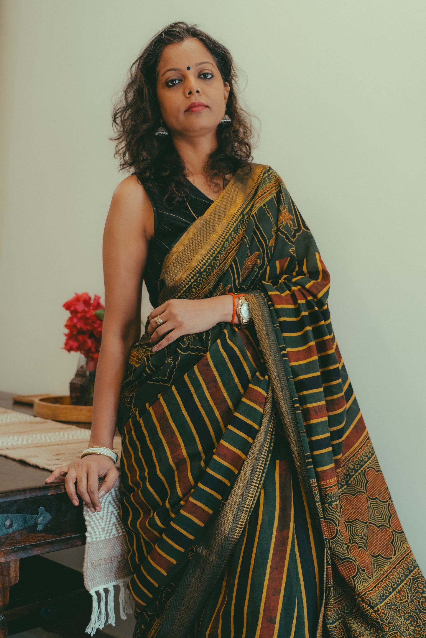 MADURAI COTTON AJRAKH (Zari Border & Pallu)