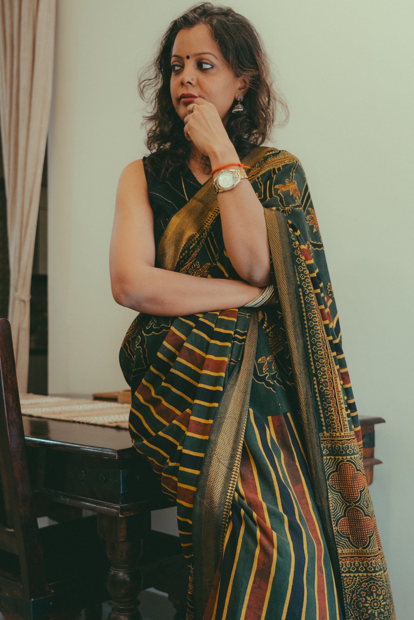 MADURAI COTTON AJRAKH (Zari Border & Pallu)