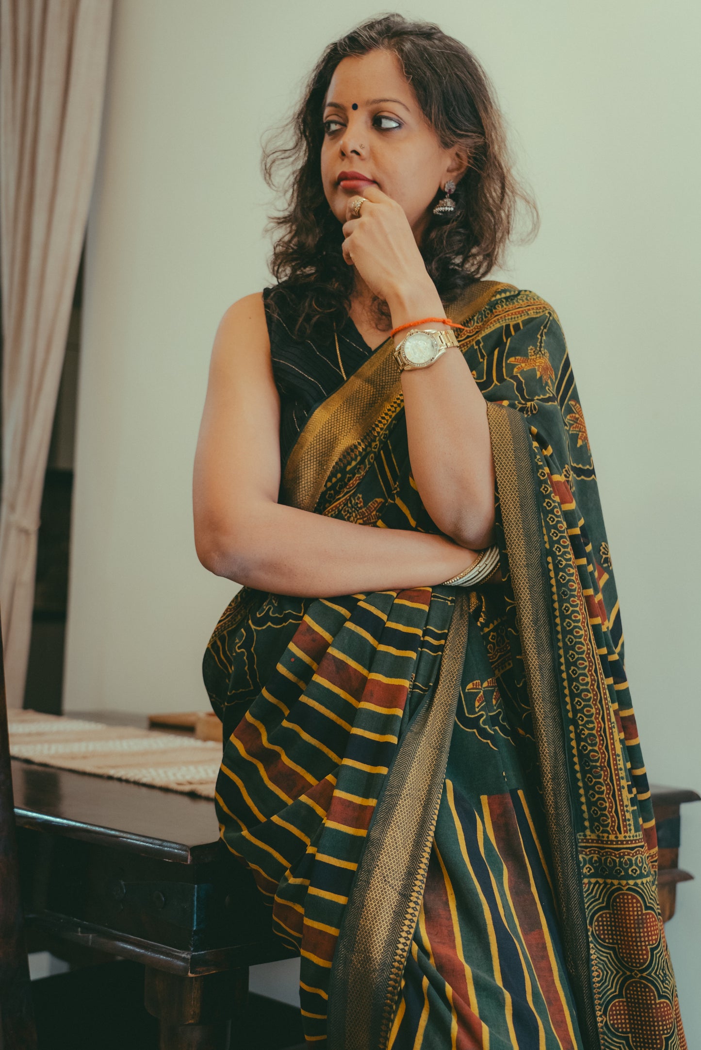 MADURAI COTTON AJRAKH (Zari Border & Pallu)