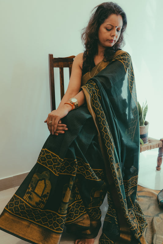 MADURAI COTTON AJRAKH (Zari Border & Pallu)