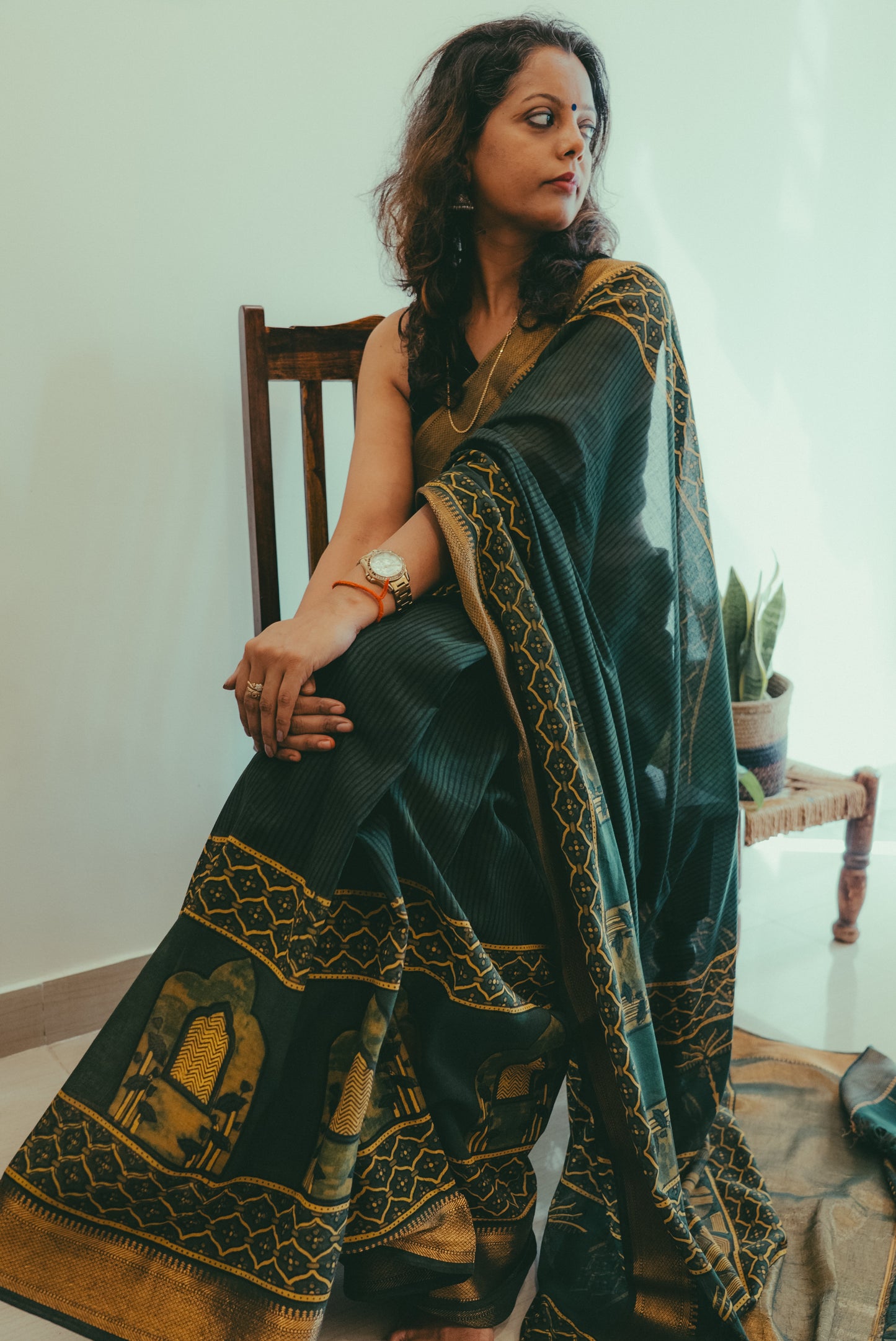 MADURAI COTTON AJRAKH (Zari Border & Pallu)