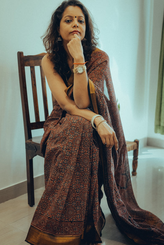 MADURAI COTTON AJRAKH (Zari Border & Pallu)