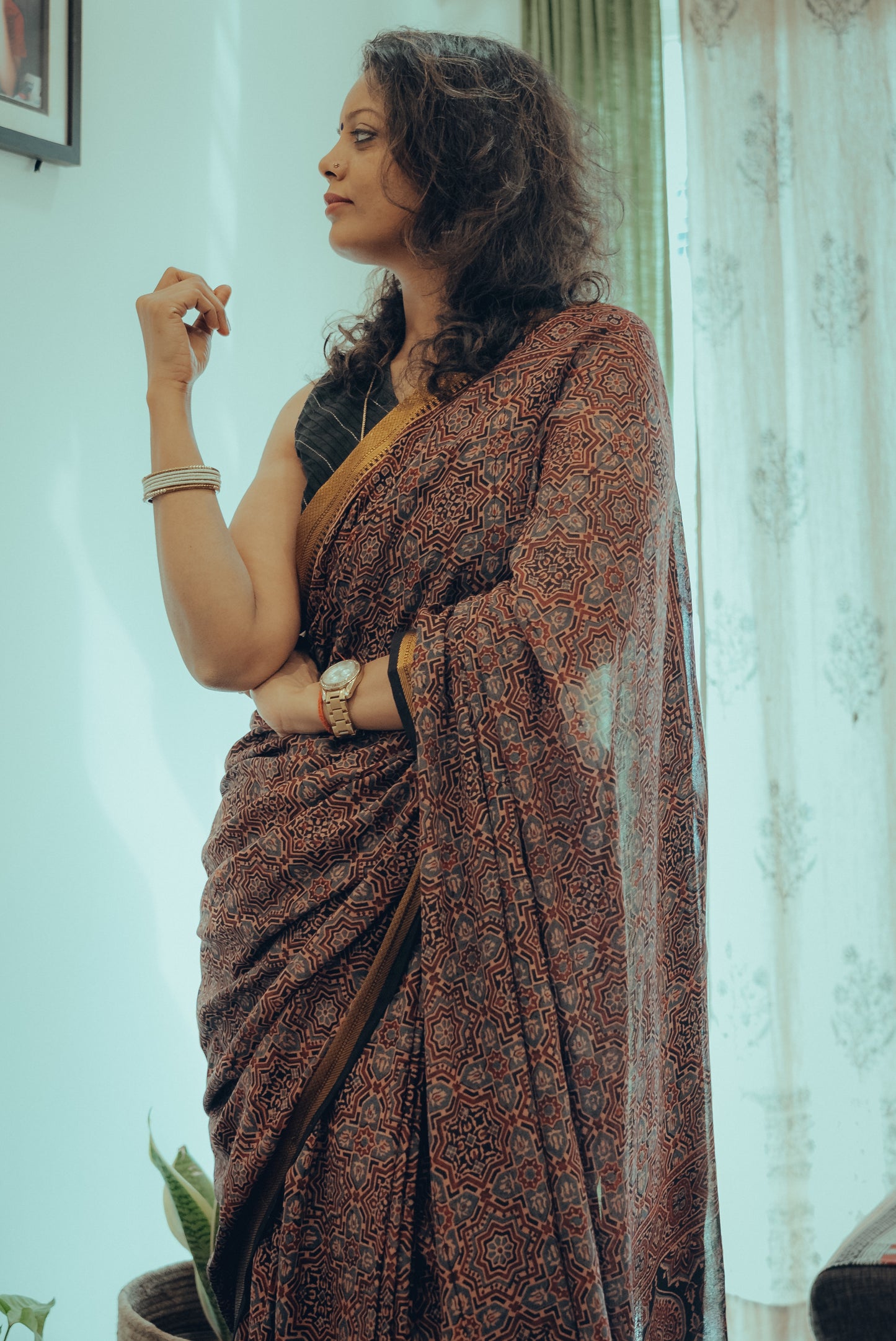 MADURAI COTTON AJRAKH (Zari Border & Pallu)