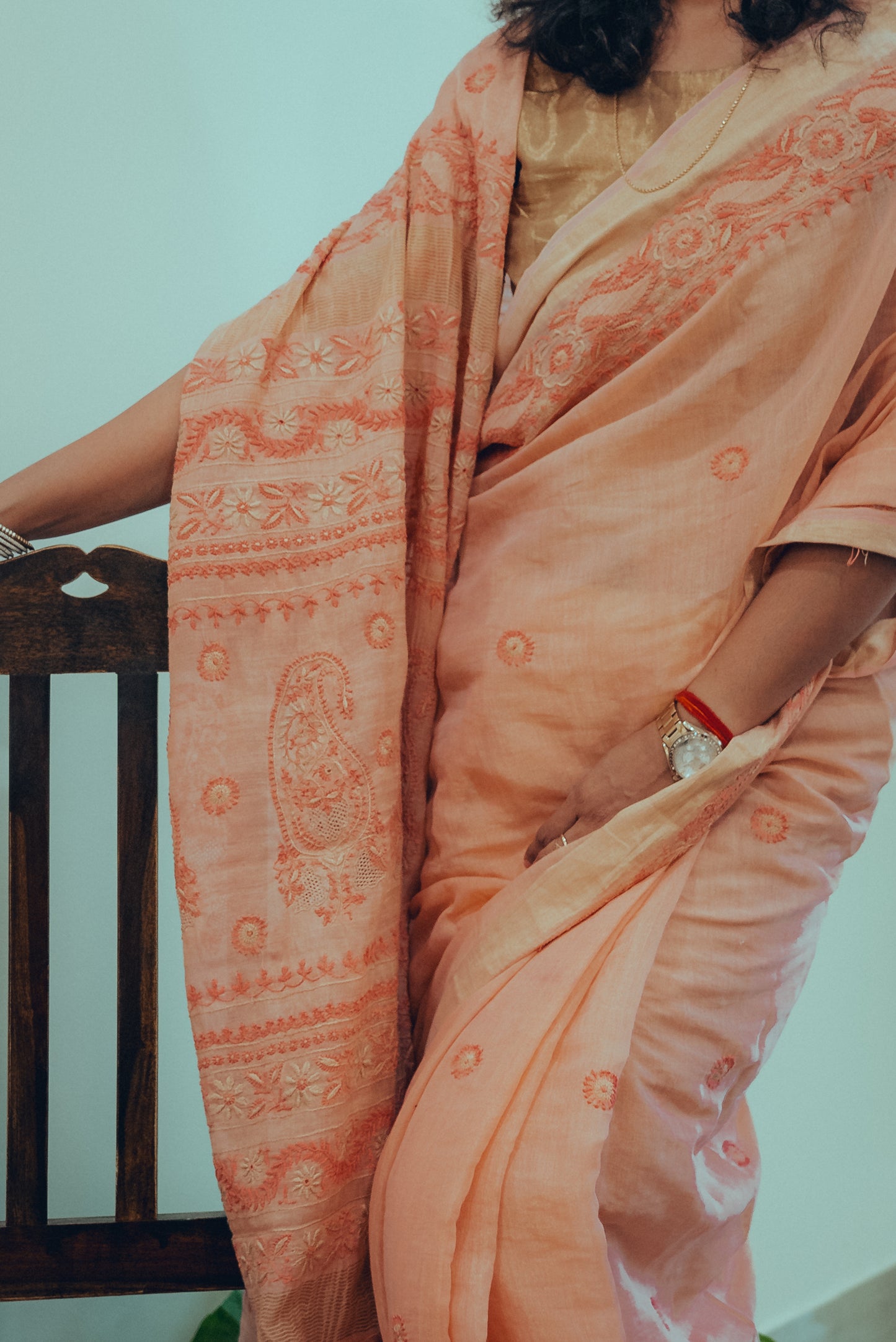 Exclusive Syutikargha Tissue Chanderi Saree -Hand Chikankari Work.