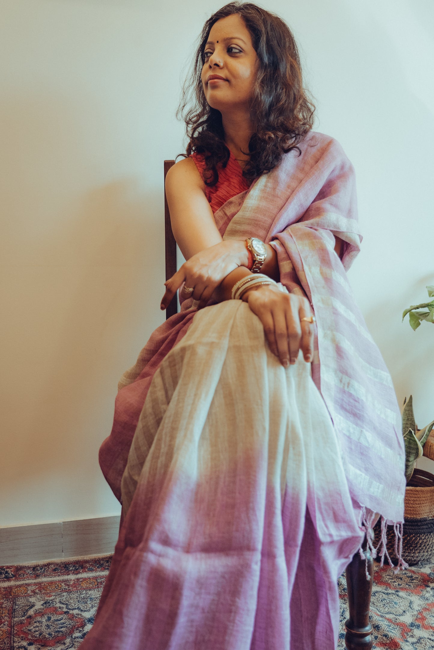 Organic Linen Saree -Lamiaceae