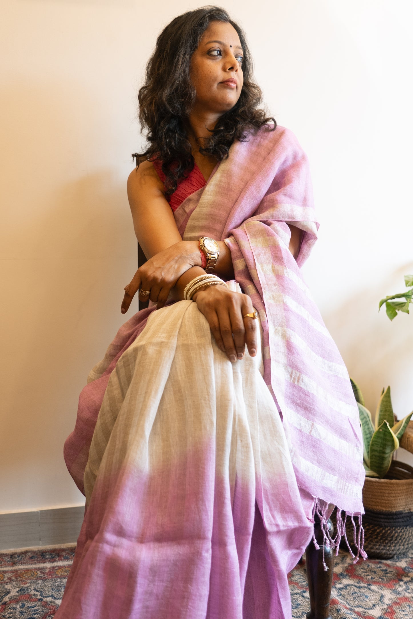 Organic Linen Saree -Lamiaceae