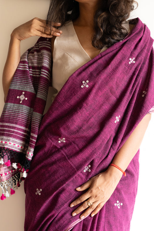 BHUJODI KALA ORGANIC COTTON SAREE (Mirror Work)