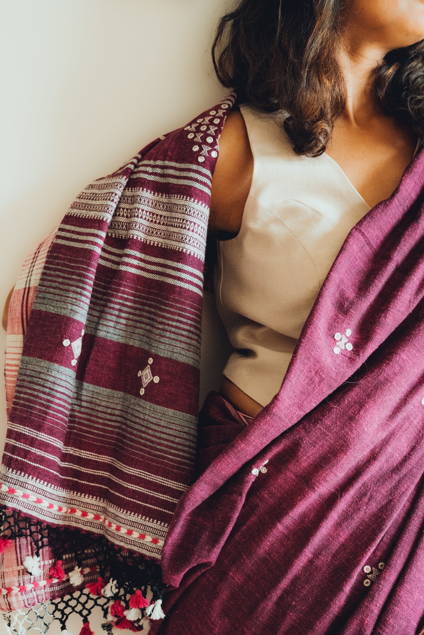 BHUJODI KALA ORGANIC COTTON SAREE (Mirror Work)